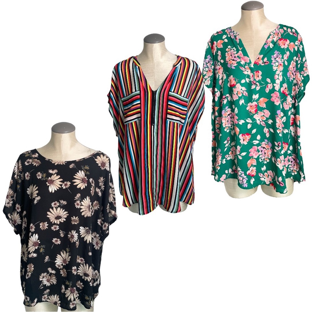 Floral and Striped Women's Blouse Set